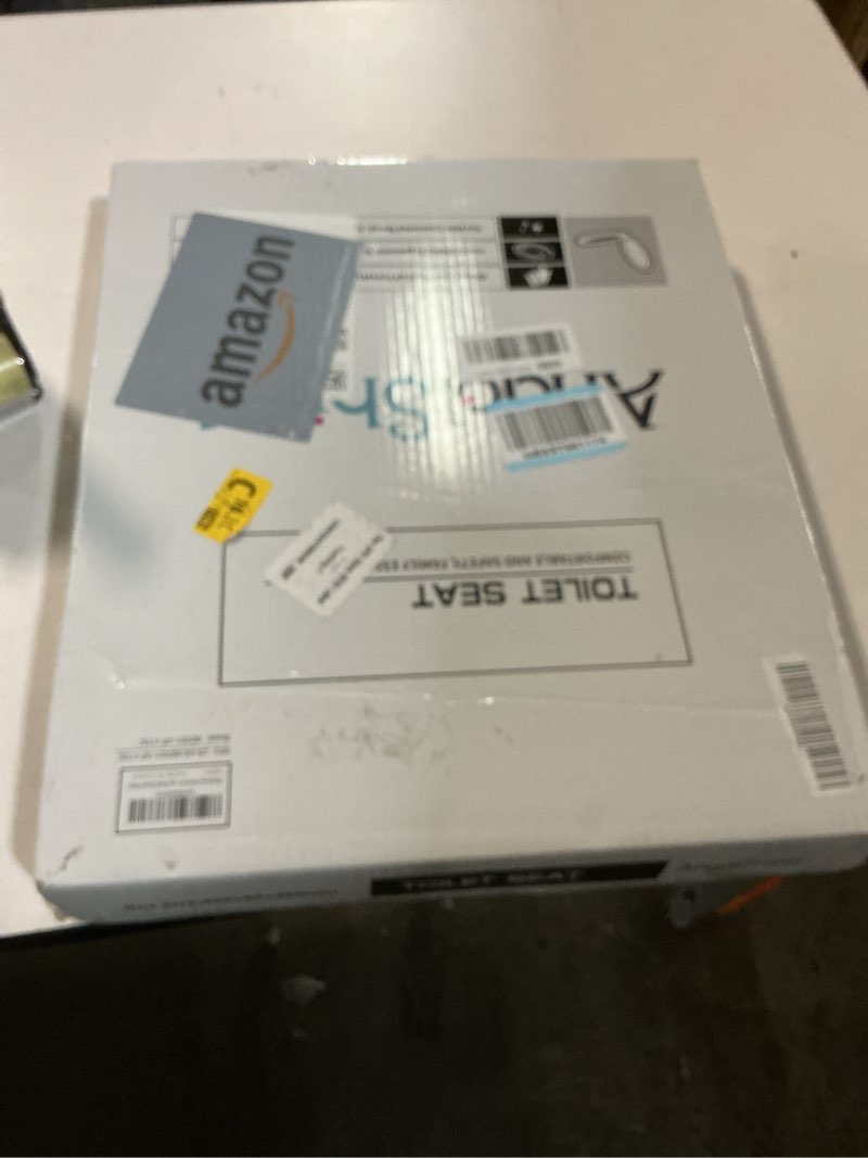 Condition photo showing As Is for White Round Toilet Seat Natural Wood Toilet Seat with Zinc Alloy Hinges, Easy to Install also Easy to Clean, Scratch Resistant Toilet Seat by Angol Shiold (Round, White) Round White