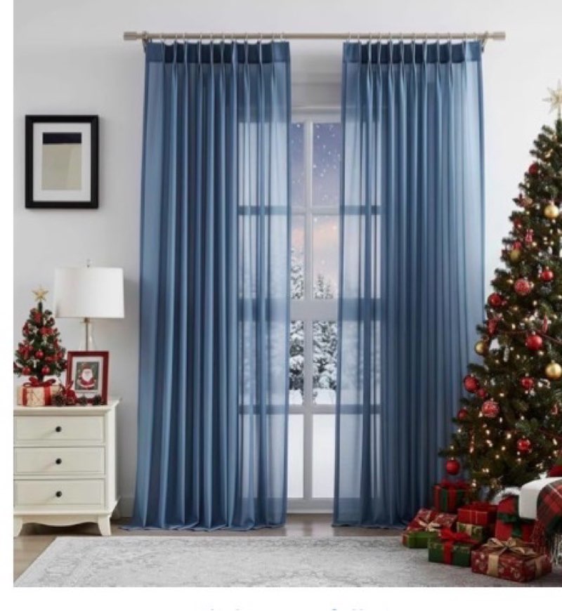 WEST LAKE Extra Large Coronet Blue Pinch Pleated Sheer Curtains for Living Room Sliding Door,French 