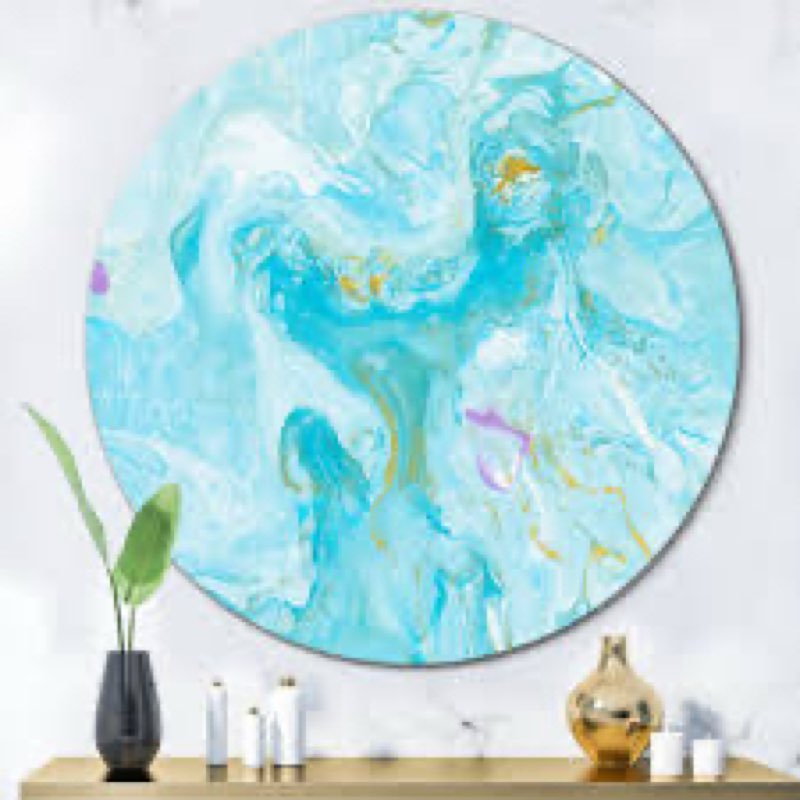 Turquoise marble liquid art universe modern metal circle wall art  