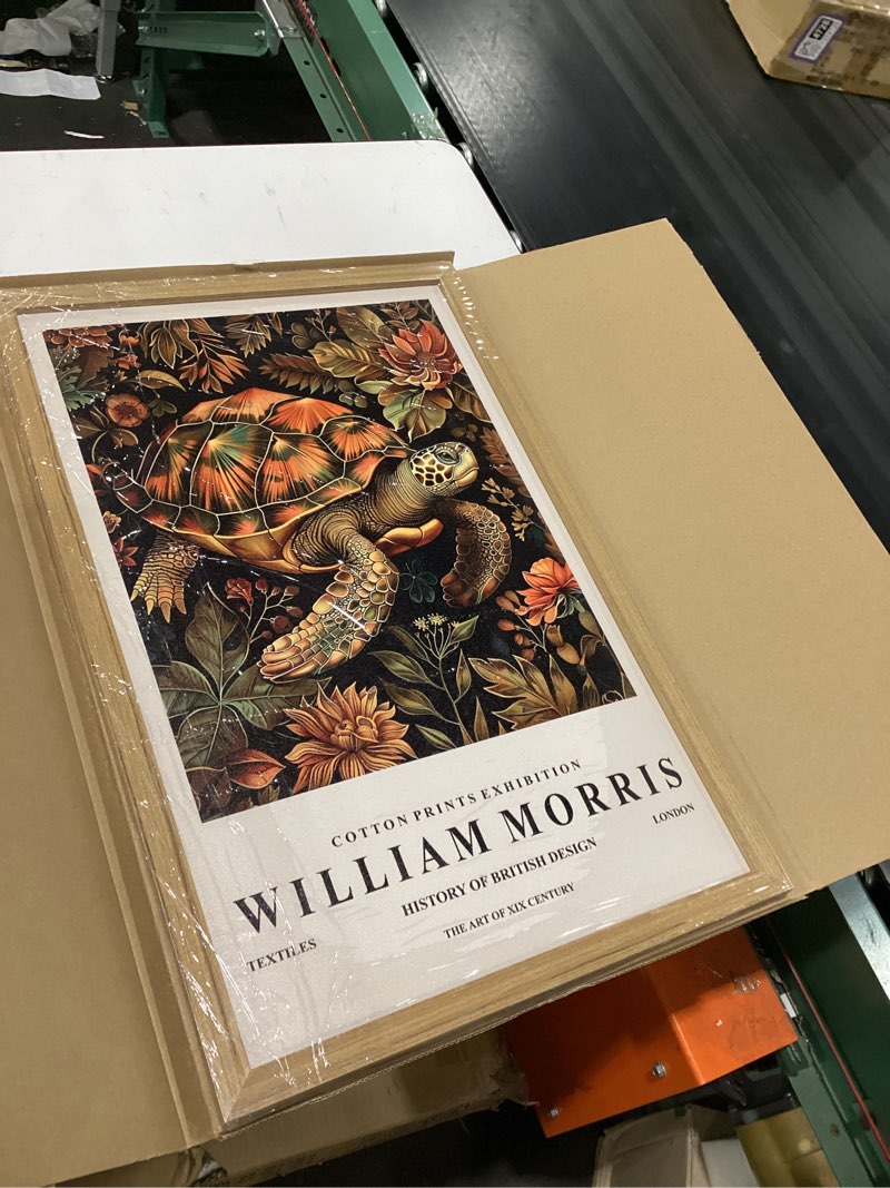 Condition photo showing Good Condition for framed vintage morris-inspired turtle wall art, botanical floral animal canvas print for living room bathroom office, 16x24 inch, ready to hang 24"l x 16"w