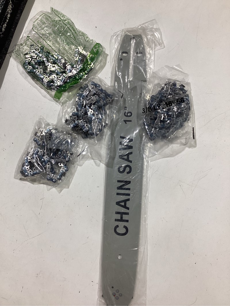 Condition photo showing Good Condition for 16 inch chainsaw bar & chain combo - 3/8" lp pitch, .050" gauge, 56 drive links fits craftsman, poulan, ryobi, echo, greenworks, ego& more (4 chains+ 1 bar) 16in 4chain+1bar