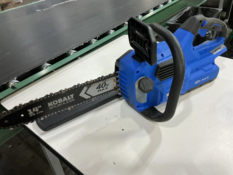 Condition photo showing As Is for kobalt 40-volt 40v lithium ion bare tool 14-in cordless electric brushless chainsaw (battery and charger not included)