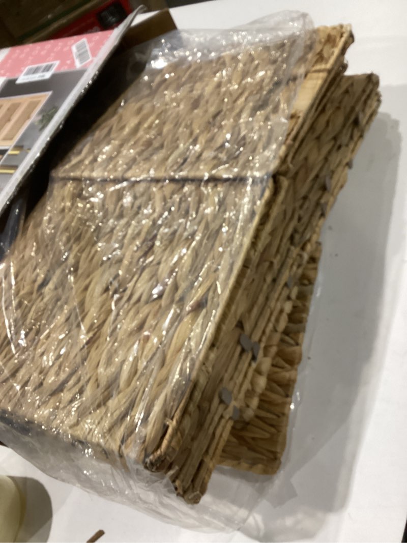 Condition photo showing Good Condition for storage baskets 11x11inch cube baskets 4 pcs baskets,foldable handwoven water hyacinth laundry organizer,cube storage baskets