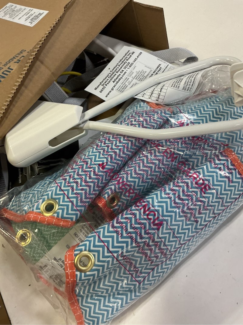 Condition photo showing Good Condition for graco bumper doorway jumper for baby, bounce seat with machine washable pad, adjustable height baby jumper, play tray for toys, caravan