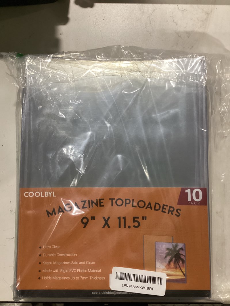Condition photo showing New/Like New for 10ct Magazine Toploaders, Ultra Durable 9X11.5 Protectors for Magazine, Measuring 7mm in Thickness, Crystal Clear PVC, Dustproof, Archival-Safe for Magazine Display