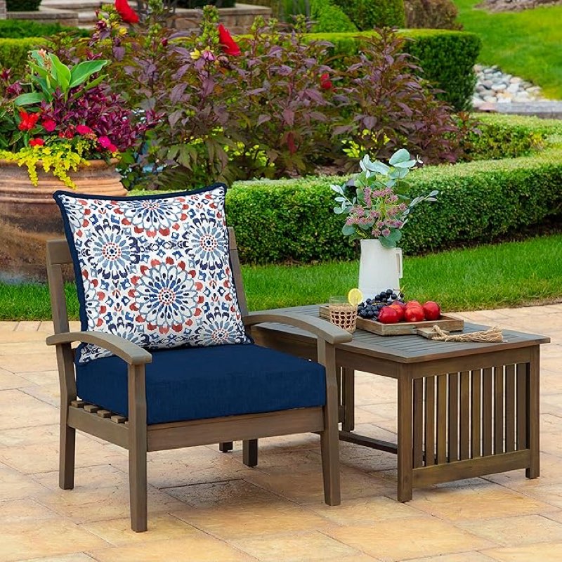 Arden Outdoor Deep Seat Cushion Set, 21 in L *24 in W in, Weather-Proof, Rain-Proof, Fade Resistant Patio Cushion for Chair, Sofa, and Couch Clark Blue