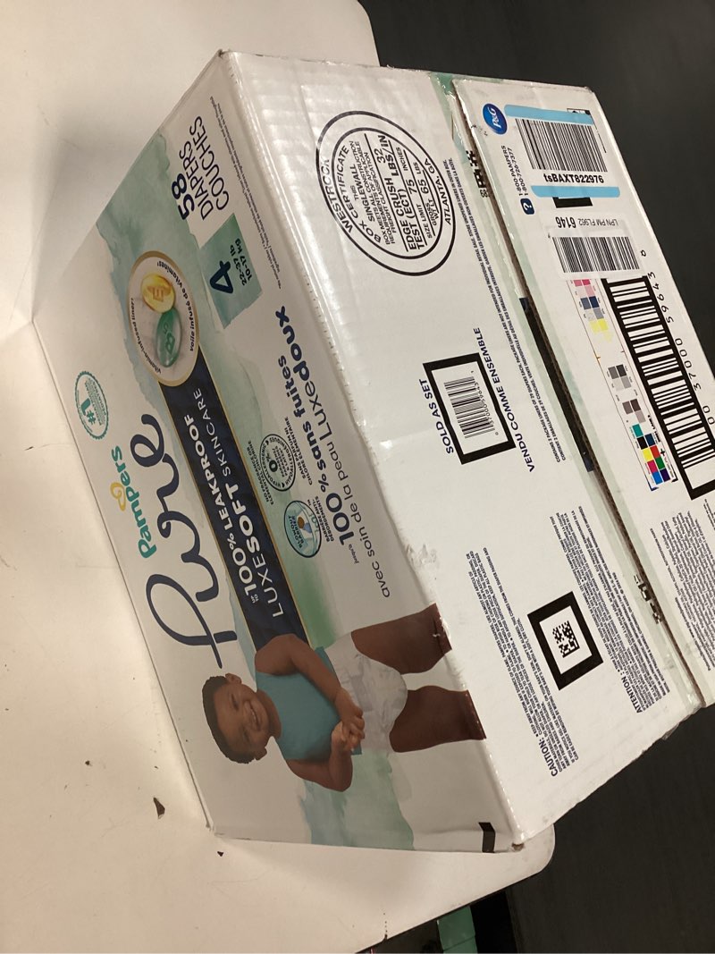 Condition photo showing New/Like New for pampers pure baby diapers, size 4 (22-37 lbs), 58, up to 100% leakproof, premium hypoallergenic soft diapers size 4 58