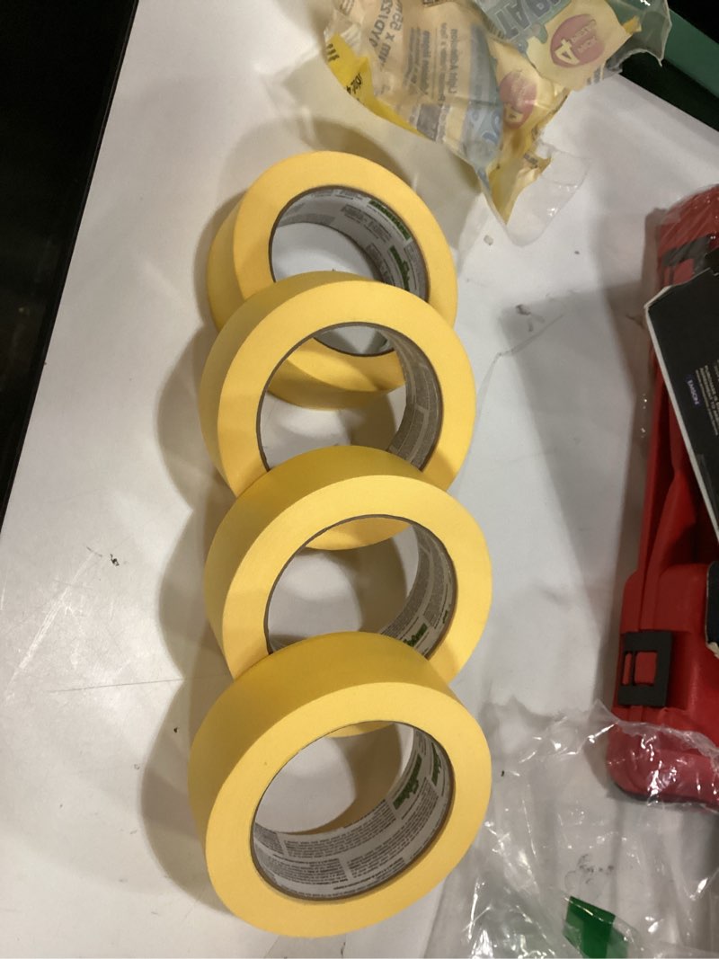 Condition photo showing Good Condition for FrogTape Delicate Surface Painters Tape with PAINTBLOCK, 1.5 Inch Wide (1.41 In. x 60 Yds), Low Adhesion, Ideal for Freshly Painted Walls, Trim & Surfaces, Yellow, 4 Rolls (240662) 4 Rolls, 1.41” Width