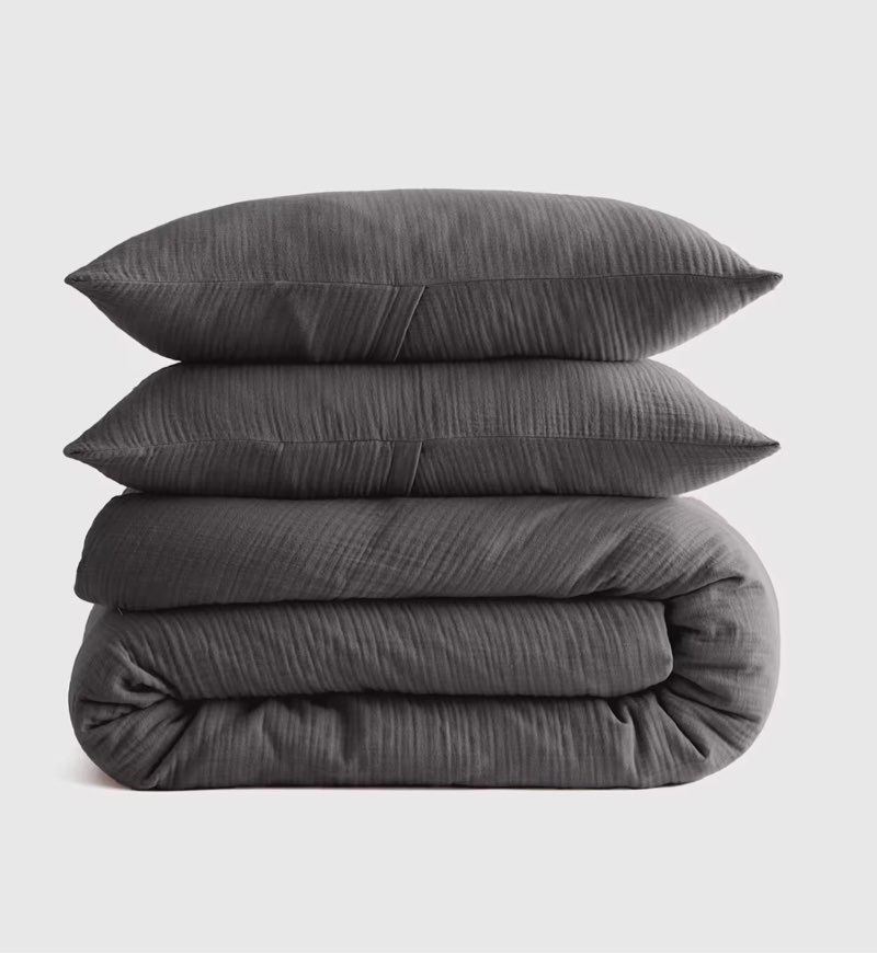 quince organic airy gauze duvet cover set king/cal king charcoal gray cotton