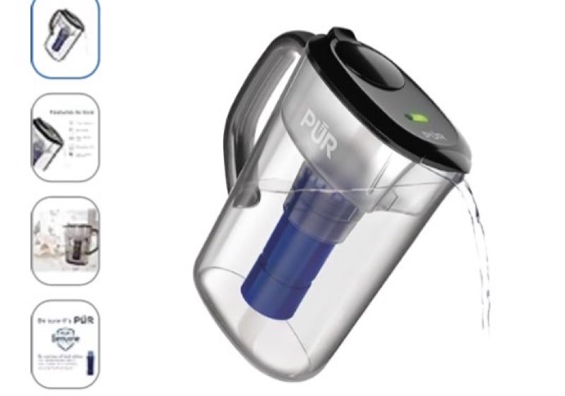 PUR 7-Cup Water Filter Pitcher with 1 Genuine PUR Filter, 3-in-1 Powerful Filtration, BPA Free, Dishwasher Safe, Smoke, PPT710BA