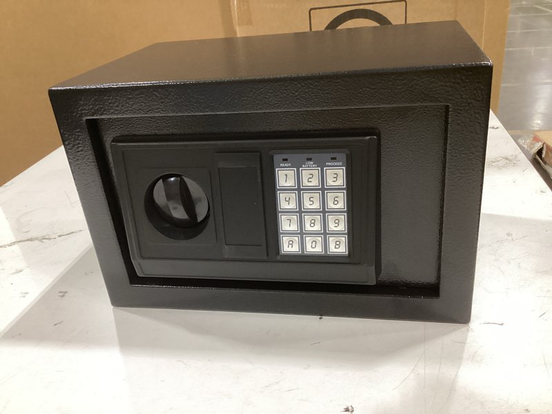 Condition photo showing New/Like New for 0.3 safe for home, security safe box with keypad keys, mini digital safes for office, hotel and personal use, mini lock box for money valuables documents(without shelf)