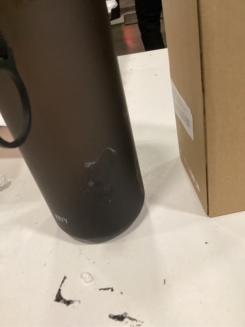 Condition photo showing As Is for kivy large water bottle 50oz [lightweight & shatterproof] fits backpack & cupholder for travel, sports, school - black water bottle no straw - 1.5 liter water bottles - 50oz water bottle dark black 50oz