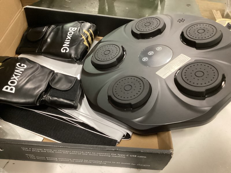 Condition photo showing As Is for ( incomplete missing usb cord );Music Boxing Machine, Interactive Punching Trainer with Boxing Gloves, Large Size Wall Mounted Electronic Boxing Target for Adults Kids, 9 Modes & 9 Speeds Black