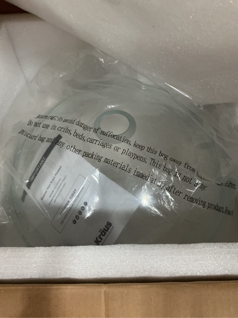 Condition photo showing New/Like New for KRAUS Round Crystal Clear Glass Vessel Bathroom Sink, 16 1/2 inch GV-100