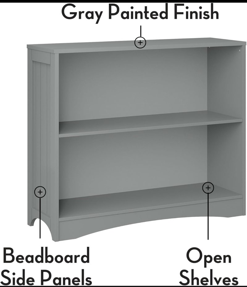 riverridge kids' horizontal bookshelf 2 large open storage shelves - toy organizer bookcase with beadboard side panels fits riverridge folding bins for room organization gray grey