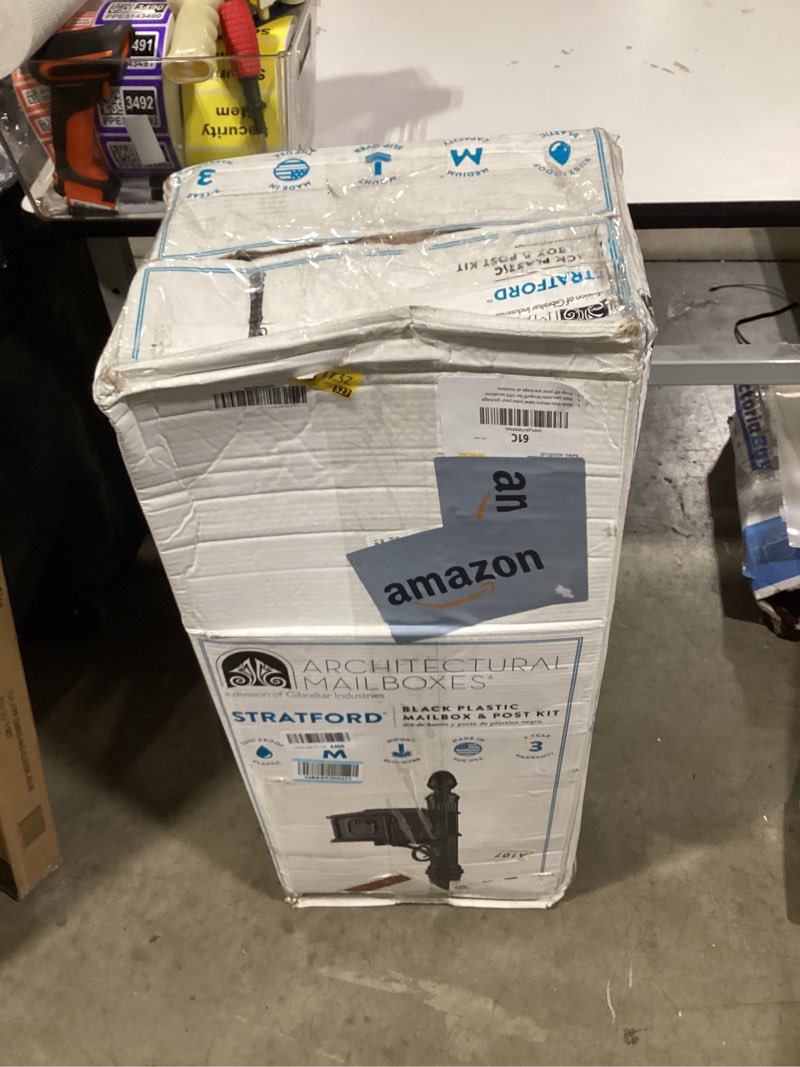 Condition photo showing Good Condition for architectural mailboxes stratford plastic mailbox and post kit, sc000bam, black, medium capacity