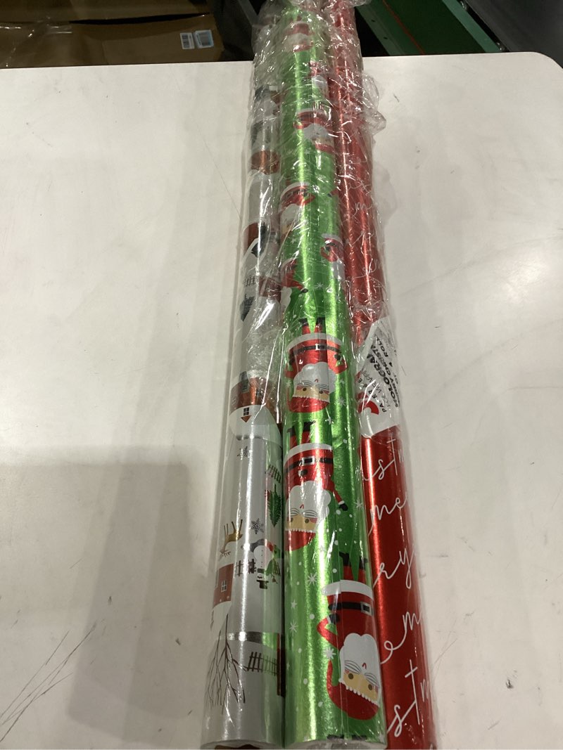 Condition photo showing Good Condition for JAMPaper Assorted Gift Wrap - Christmas Foil Wrapping Paper - 100 Sq Ft Total - Elegant Merry Christmas Reindeer Set - 4 Rolls/Pack Holographic Merry Christmas Set 4 Count (Pack of 1)