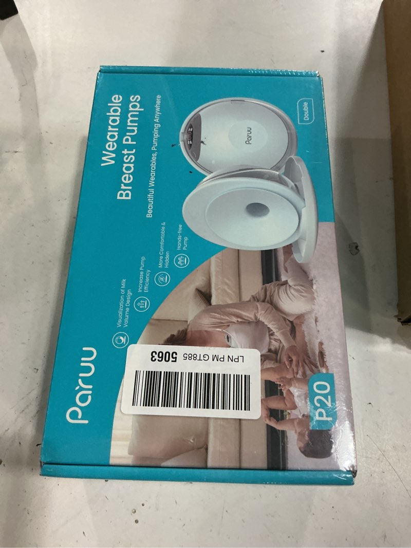 Condition photo showing New/Like New for paruu p20 hands-free wearable electric breast pump - 4 modes & 12 suction levels, 19/21/24mm double-sealed flanges, visible milk volume & pumping time, lightweight portable (2 pack, light green)
