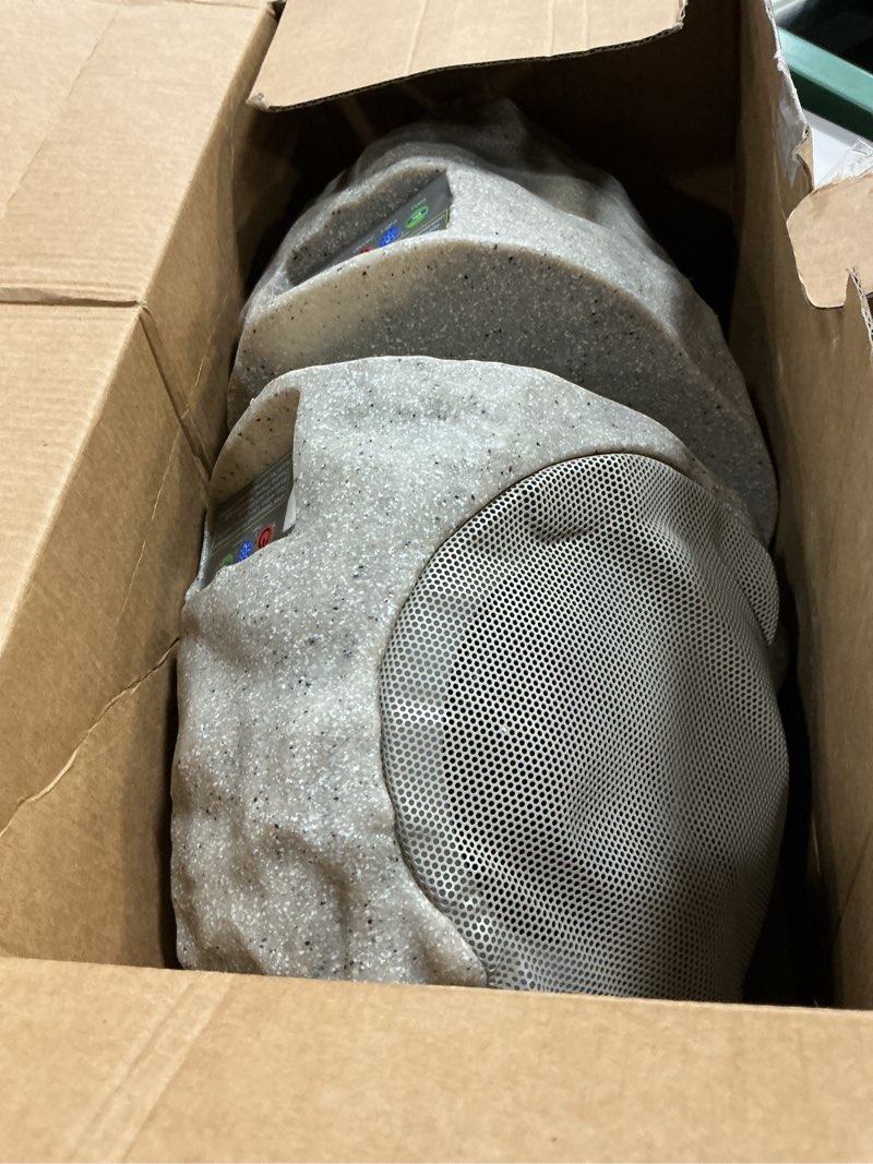 Condition photo showing As Is for outdoor speakers with lights show bluetooth speakers waterproof patio tws connection outdoor bluetooth speakers wireless solar powered and rechargeable rock speakers for patio pool 2packs(stone)