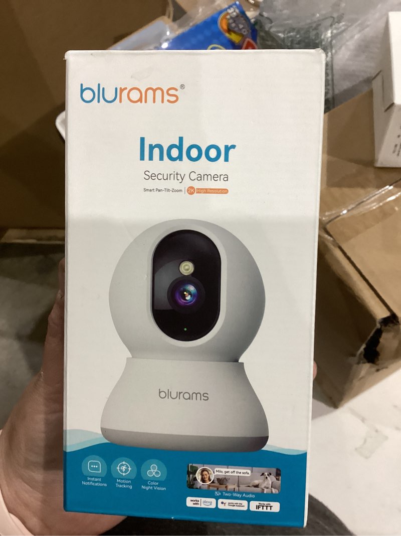 Condition photo showing New/Like New for Security Camera 2K, blurams Baby Monitor Dog Camera 360-degree for Home Security w/Smart Motion Tracking, Phone App, IR Night Vision, Siren, Works with Alexa & Google Assistant & IFTTT, 2-Way Audio White-1Pack
