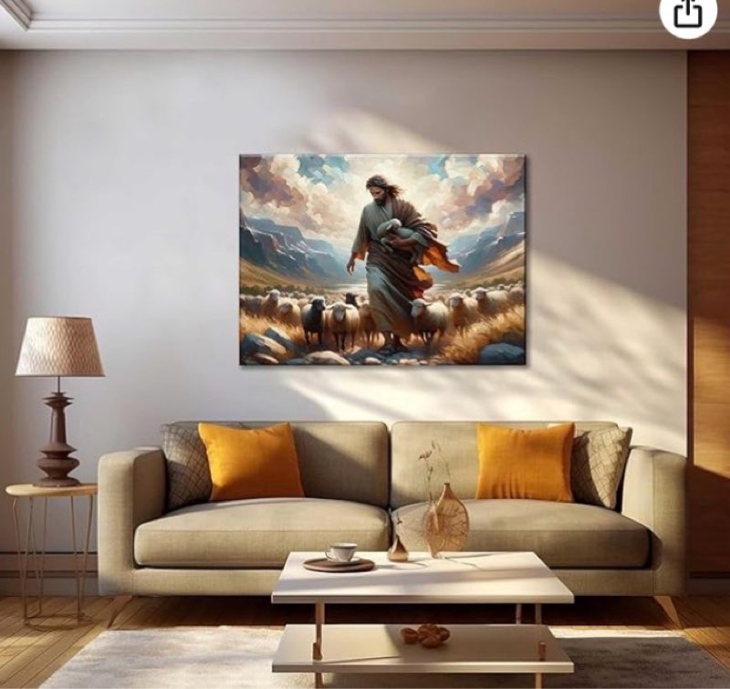 Jesus And The Lamb Canvas Wall Art Christian Shepherd Jesus Leads Lost Lamb Bible Stories Oil Paint 