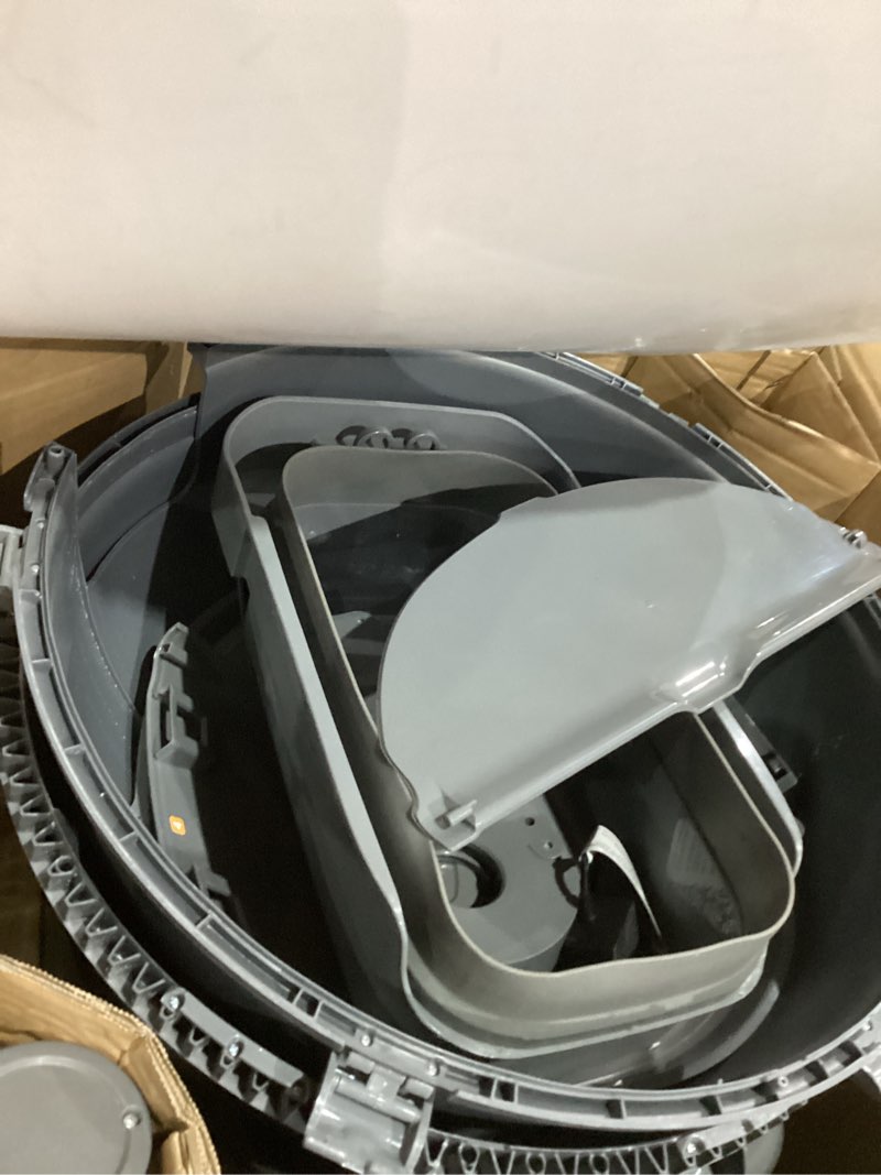 Condition photo showing As Is for automatic litter box, self cleaning litter box for multiple cats, smart app control & dual safety sensors, 15-day large capacity waste bin, odor control, includes trash bags,gray
