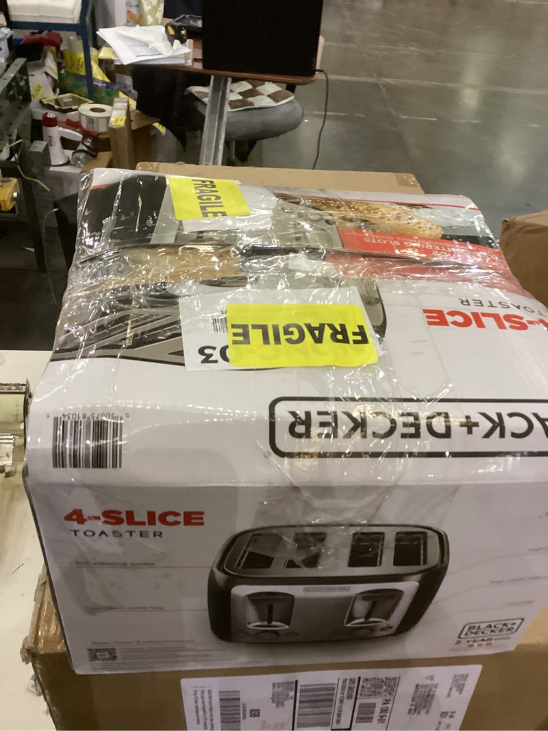 Condition photo showing New/Like New for BLACK+DECKER 4-Slice Toaster, Extra Wide Slots, 7 Shade Settings, 1400 Watts, Frozen and Bagel Buttons, Toast Shade Selector, Extra Lift