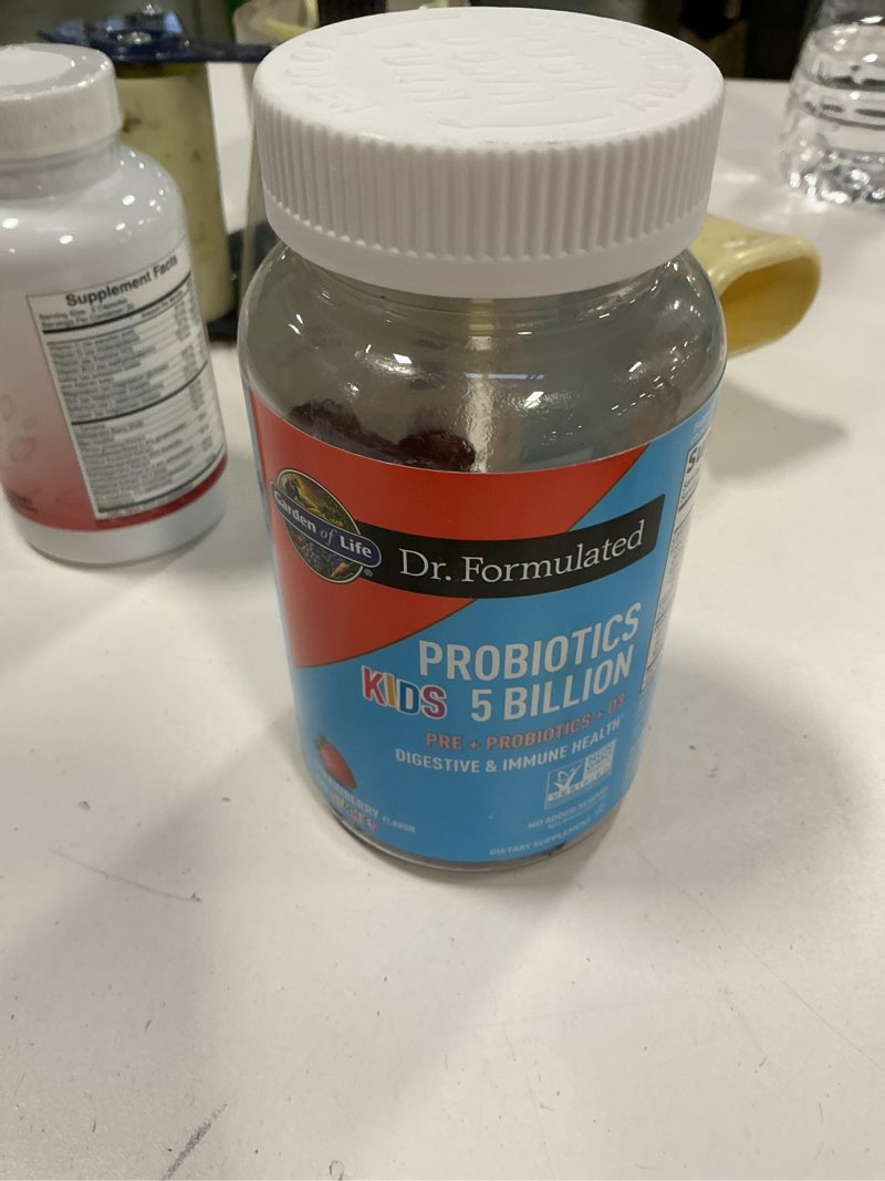 Condition photo showing New/Like New for Garden of Life Dr Formulated 5 Billion CFU Prebiotic Fiber, Probiotic and Vitamin D3 Gummies for Kids Digestive & Immune Health – Gluten Free, Non GMO, No Added Sugars, Strawberry Flavor, 60 Gummies