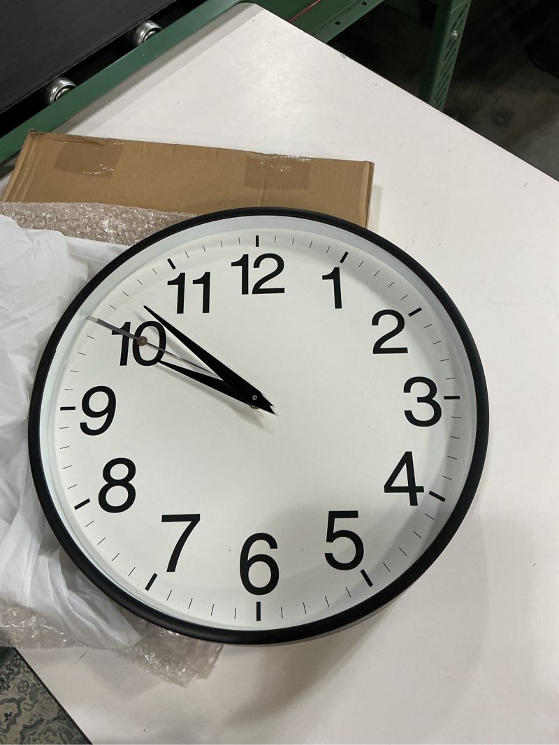 Condition photo showing As Is for 16 Inch Wall Clock Modern Battery Operated Silent Non Ticking Large Analog Clock for Living Room Office Home Bedroom Kitchen Bathroom(Black) A_black 16 Inch