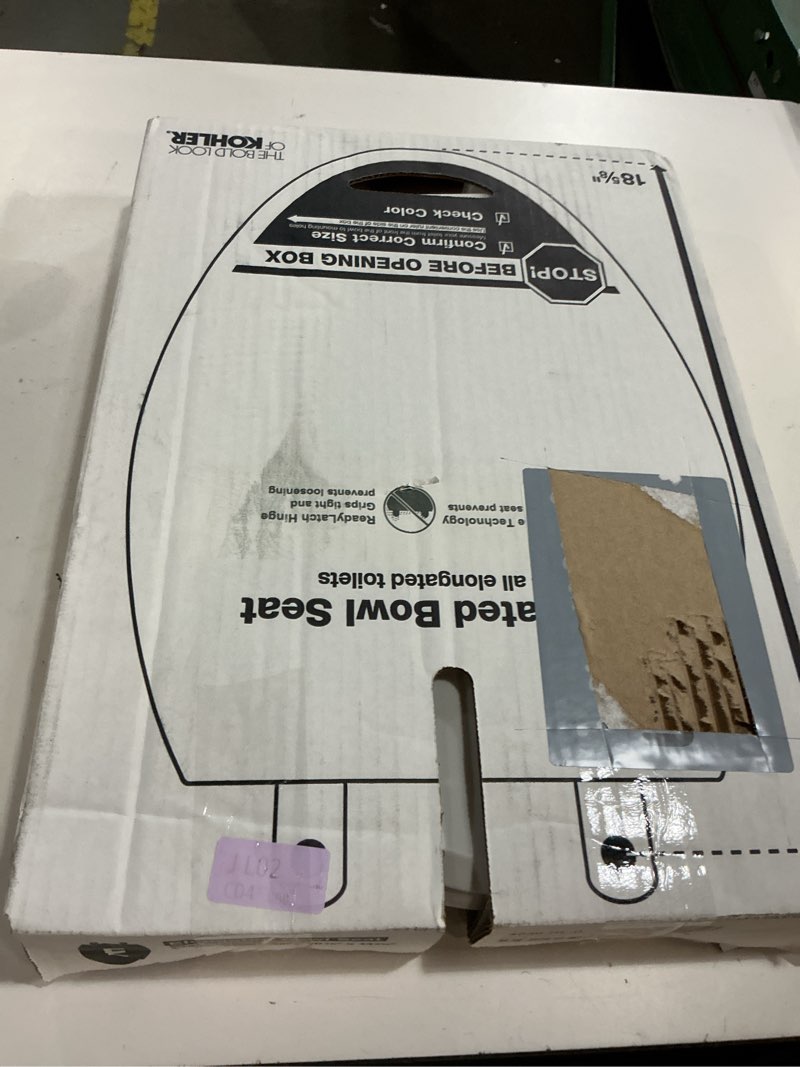 Condition photo showing Good Condition for kohler 4636-rl-0 cachet readylatch elongated toilet seat slow close, soft close toilet seat quiet lid, contoured grip-tight bumpers installation hardware, apartment essentials, white white elongated ready latch