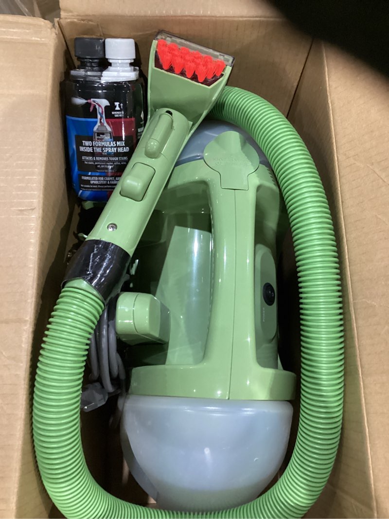 Condition photo showing As Is for BISSELL Little Green Multi-Purpose Portable Carpet and Upholstery Cleaner, Car and Auto Detailer, with Exclusive Specialty Tools, Green, 1400B