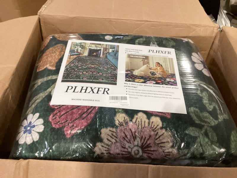 Condition photo showing As Is for area rugs 9x12 living room: floral washable rug vintage large soft boho non-slip carpet indoor floor stain resistant low pile carpets for bedroom dining room farmhouse nursery home office dark green dark green 9' x 12' (rectangular)
