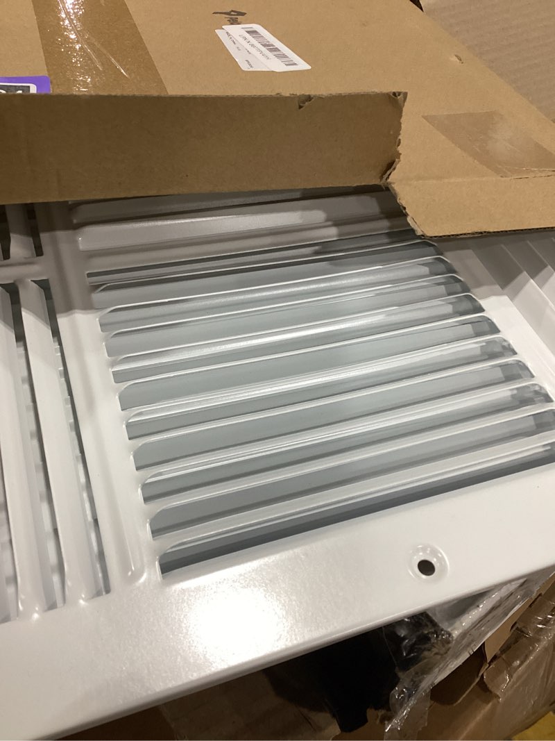 Condition photo showing Good Condition for Pelopy 1 Pack Duct Opening Ceiling Register 4 Way Grille Register Floor Vent Cover Adjustable Damper Solid Steel Ceiling Sidewall Supply for HVAC Heat and Air Conditioner (12 * 12 Inch,White) 12*12 Inch White 1