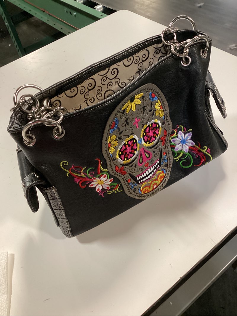 Condition photo showing Good Condition for justin west fashion mulitcolor embroidered floral sugar skull women purse shoulder handbag flat wallet