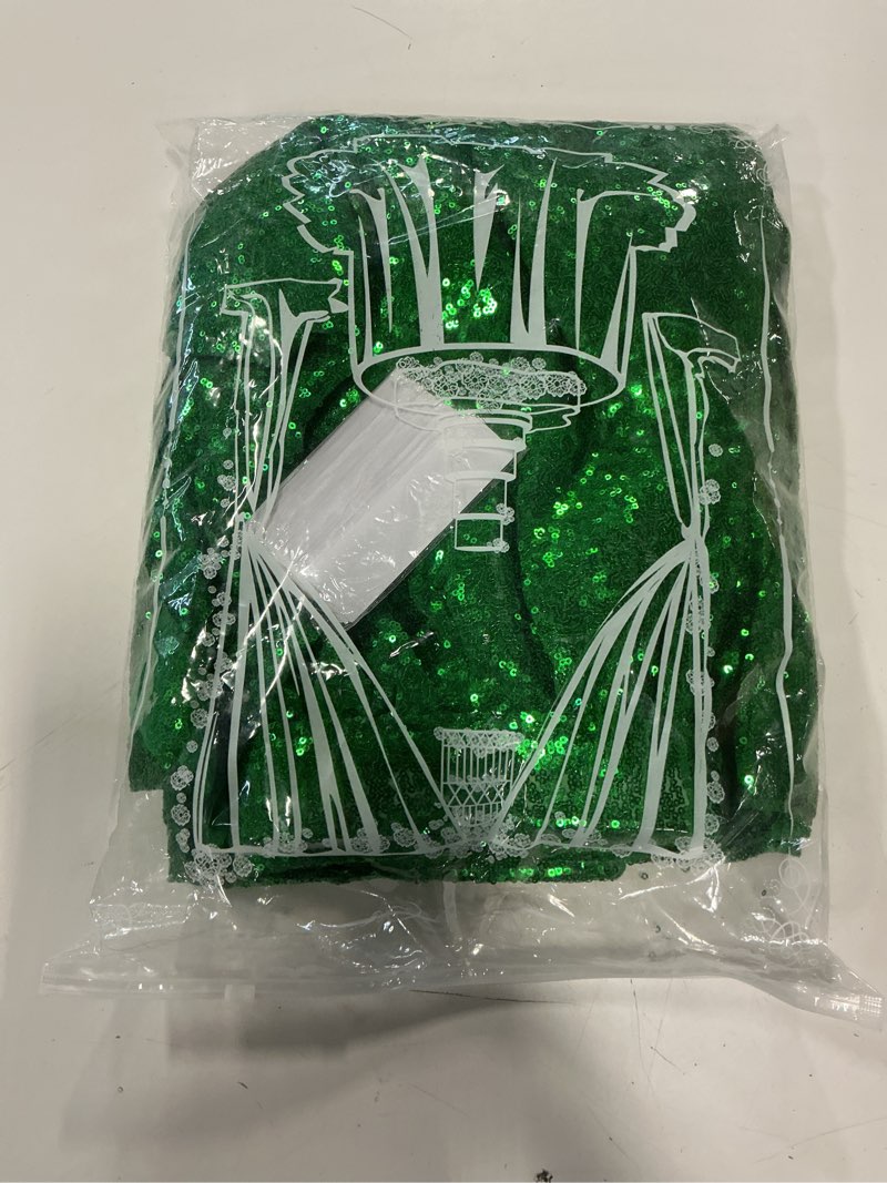 Condition photo showing New/Like New for QueenDream 9ft Green Table Skirts for Rectangle Sequin Table Cloth Glitter Table Skirt for Birthday Wedding Bridal Green Theme Party Green 108" x 30" (Rectangular)