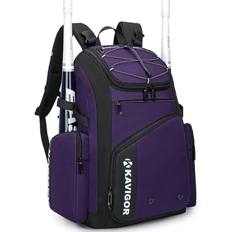 kavigor baseball bag for youth and adult, softball bag 50l large capacity holds 4 bats, equipment backpack