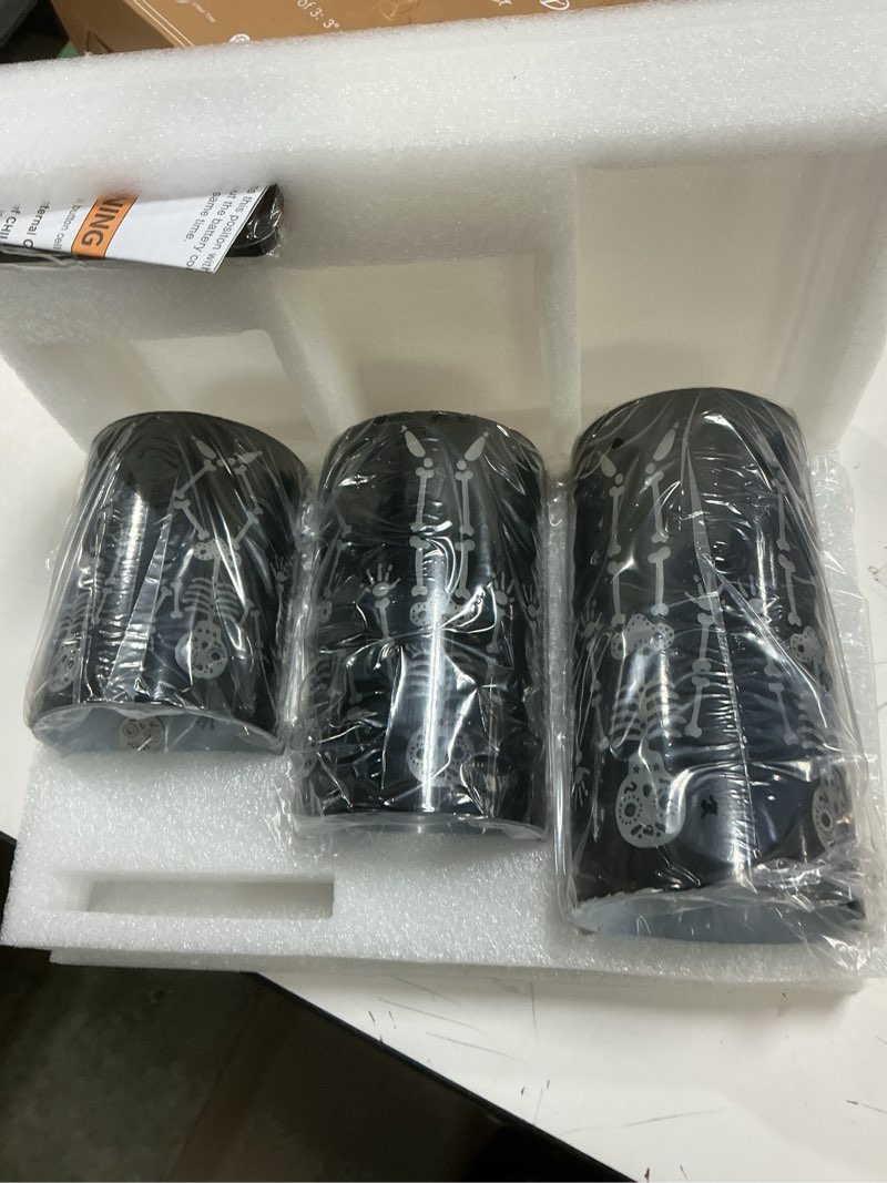 Condition photo showing New/Like New for Glass Flameless Candles Black Funny Skeleton Party Decor Battery Operated with Remote Gothic Spooky LED Pillar Candle for Halloween Decorations Haunted House Favors Classrooms, Set of 3 Black Skeleton