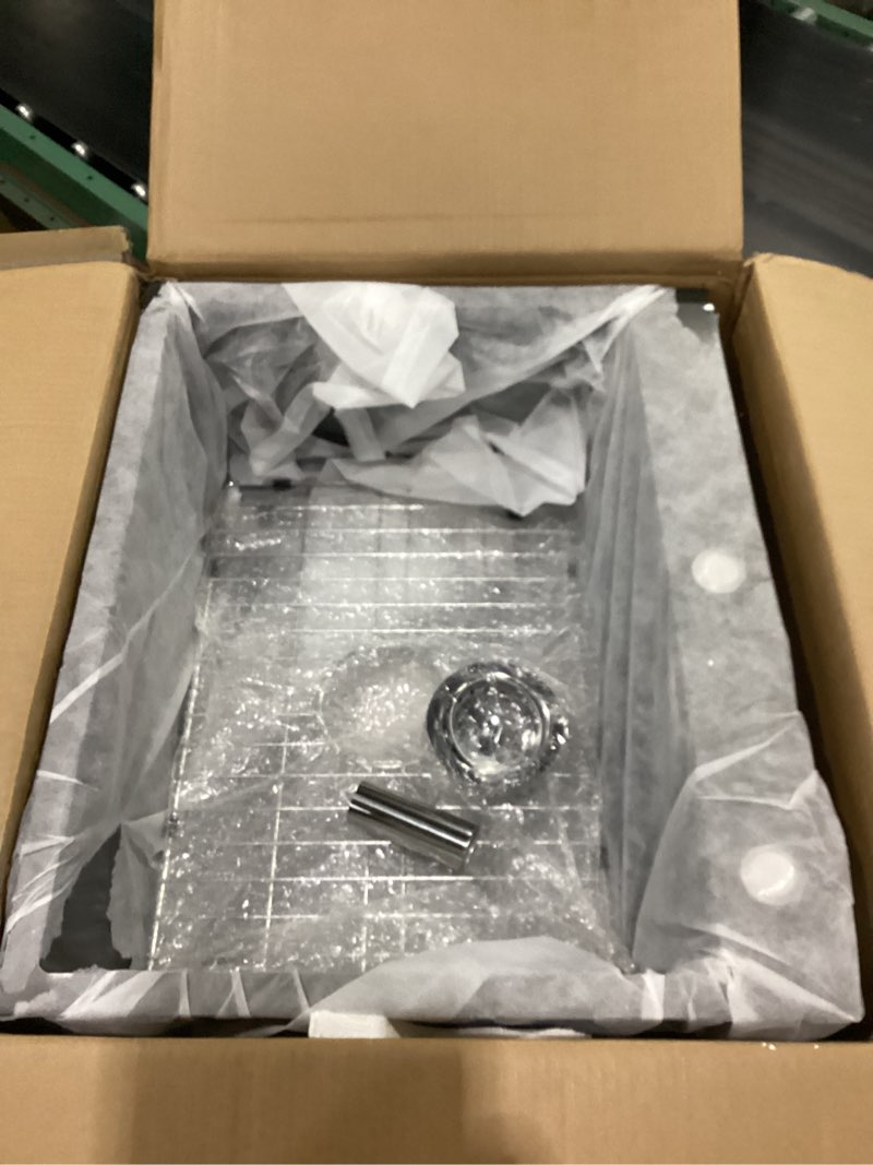 Condition photo showing New/Like New for black 25x20 inch drop in kitchen sink-stainless steel single bowl topmount kitchen sink stylish and modern look with bottom grid,silicon mat and drain assembly add elegance & enhance usability 25x20 black drop in