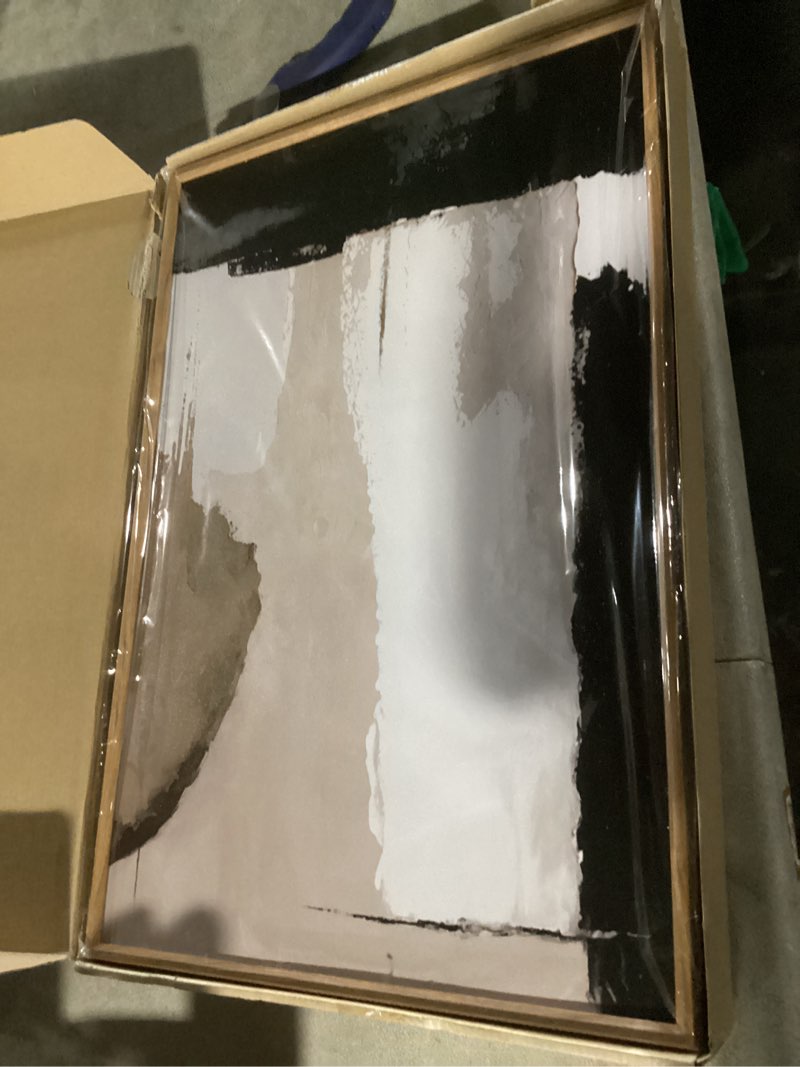 Condition photo showing Good Condition for large modern abstract framed canvas wall art set, neutral black and beige color block wall decor,minimalist pastel tan art printing for living room,bedroom,office-16 x24 x3 brown and black wall art 16"x24"x3