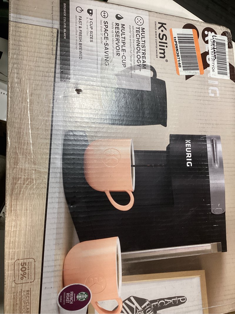 Condition photo showing As Is for Keurig K-Slim Single Serve K-Cup Pod Coffee Maker, Multistream Technology, 3 Brew Sizes, Slim and Sleek Design, 46oz Removable Reservoir, Black