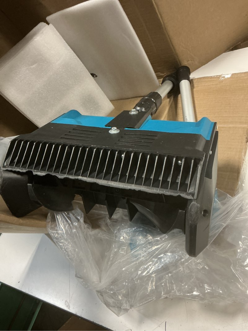 Condition photo showing As Is for Cordless Snow Shovel,12.5" Electric Snow Blower with 2x4.0Ah Batteries,20V Snow Remover with Adjustable Handle &Directional Chute,6" Snow Intake and 27Ft Throw, for Driveway,Deck,Yard Steps Blue