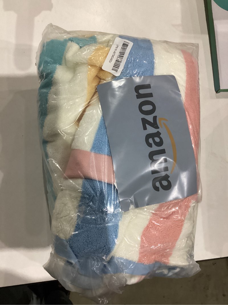 Condition photo showing New/Like New for Jacquotha 100% Cotton Bath Towels Set of 2, Highly Absorbent Striped Towels for Bathroom, Hotel, Spa, Large 55 x 27.5 Inches (Peach-Pink & Teal)