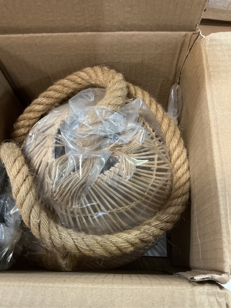 Condition photo showing Good Condition for Arturesthome Mini Natural Rattan Pendant Light for Kitchen Island, Woven Lamp Shade Chandelier, Handmade Hanging Ceiling Light Lampshade, Rope Lamp D 9.8inx10.6in W 9.8" * H 10.6"