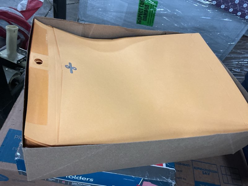 Condition photo showing New/Like New for office depot brand manila envelopes, 10" x 13", clasp closure, brown kraft, box of 100