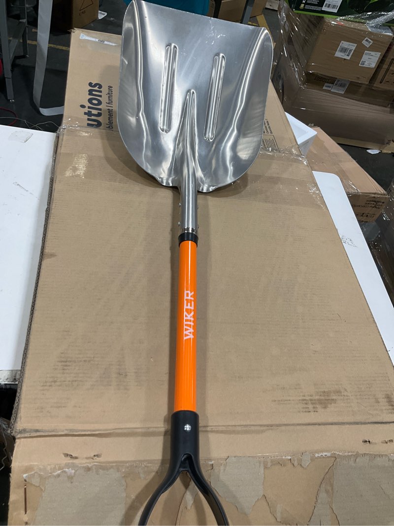 Condition photo showing As Is for WIKER Aluminum Snow Shovel for Driveway, 45-Inch Large Capacity Blade, 3.5lbs Lightweight with Fiberglass D-Grip Handle, Heavy Duty Metal Snow Removal Tool for Home and Garden