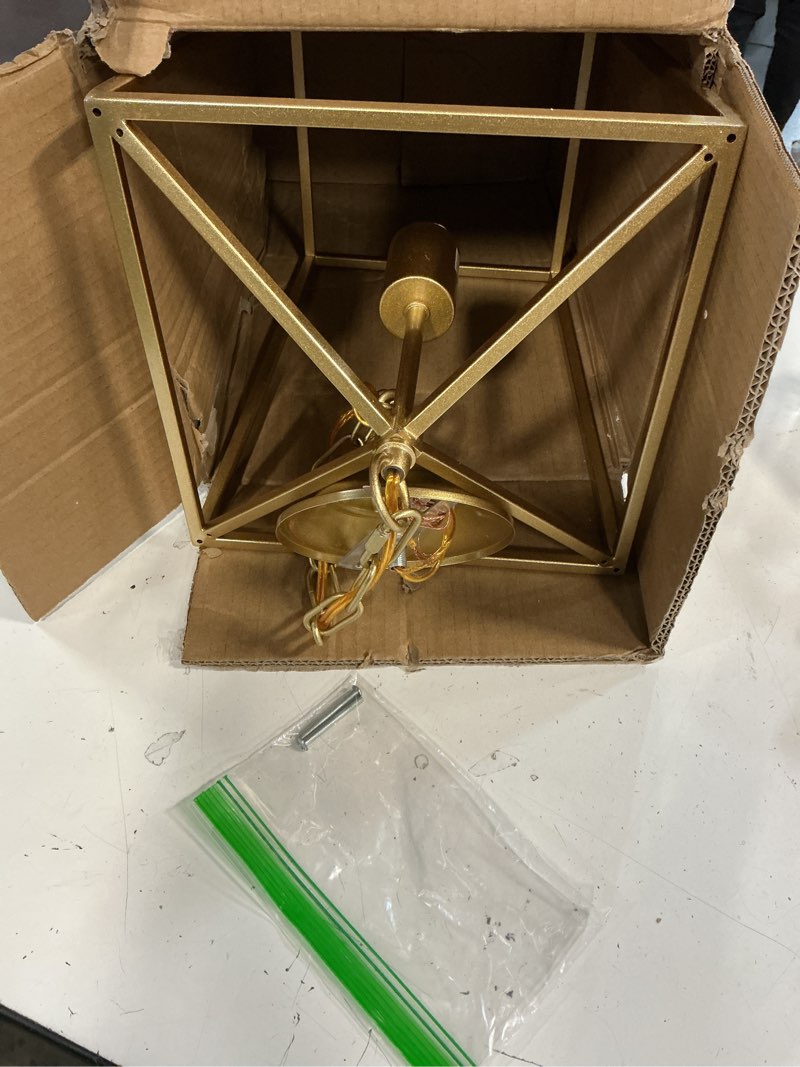 Condition photo showing Good Condition for anjiadengshi lantern pendant light lantern iron cage 1 e26 bulbs gold chandelier for dining room kitchen(bulbs not included) cl012sbg-golden