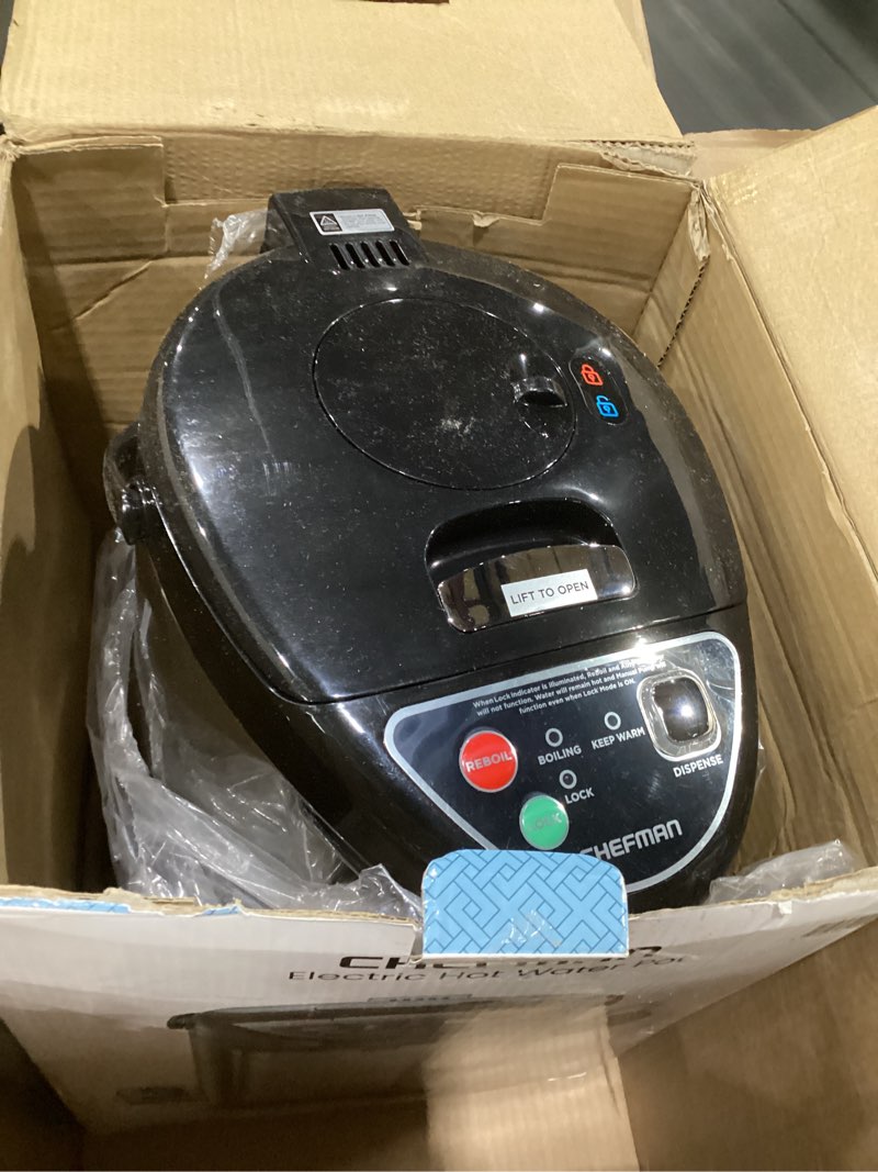 Condition photo showing As Is for Chefman Electric Hot Water Pot Urn w/Auto & Manual Dispense Buttons, Safety Lock, Instant Heating for Coffee & Tea, Auto-Shutoff & Boil Dry Protection, Insulated Stainless Steel, 3.6L/3.8 Qt/20+ Cups 3.8 Quarts Hot Water Pot