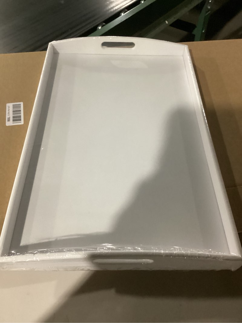 Condition photo showing Good Condition for Bam & Boo White Bamboo Serving Tray Extra Large with Handles for Food, Drinks, Storage, Decor, Vanity, Breakfast, Parties, Weddings, Picnics(23.6” x 15” x 2.35”, White) White 23.6" x 15" x 2.4"