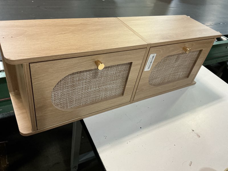 Condition photo showing As Is for arbuxzuy rattan bathroom storage cabinet,corner floor cabinet with 2 doors and adjustable shelf, narrow toilet paper cabinets with 2hooks,toilet organizer for small spaces,7.87"d*9.84"w*29.72"h oak classic-rattan