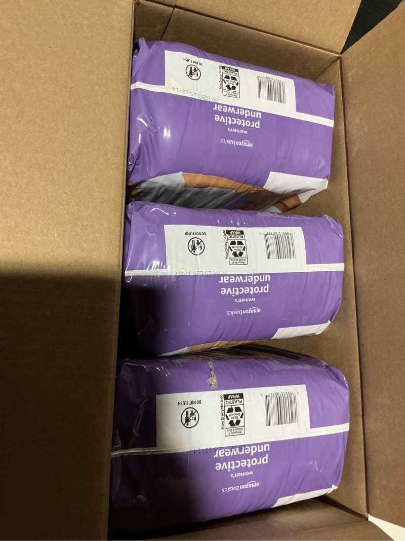 Condition photo showing New/Like New for amazon basics postpartum incontinence underwear for women, maximum absorbency, fresh protection, leak protection, odor guard, soft comfortable fit, disposable, x-large, lavender, 16 count x-large 16.0